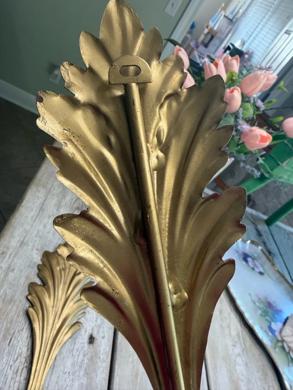 2 Vintage Gold Tone Acanthus Leaf Wall Candle Sconces | Holders. MCM | 70’s